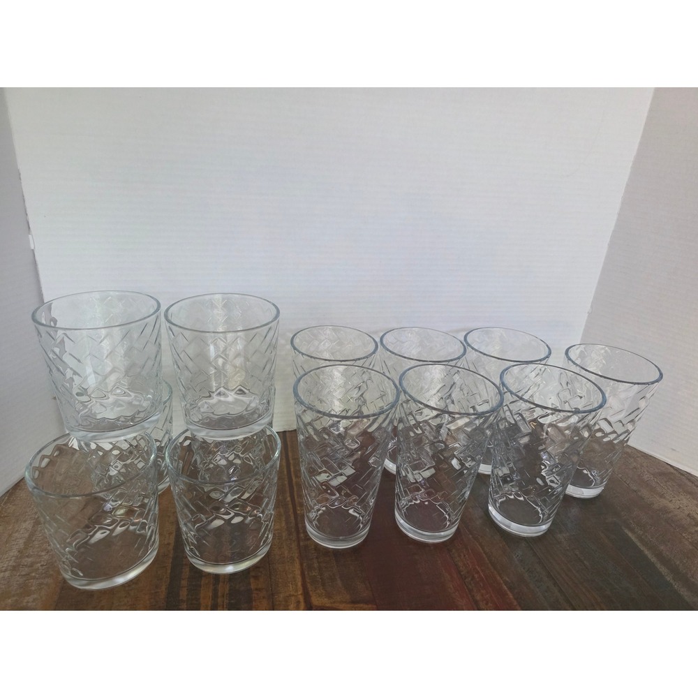 13pc Clear Glassware Set‎ Lattice Basketweave Highball & Double Old Fashioned